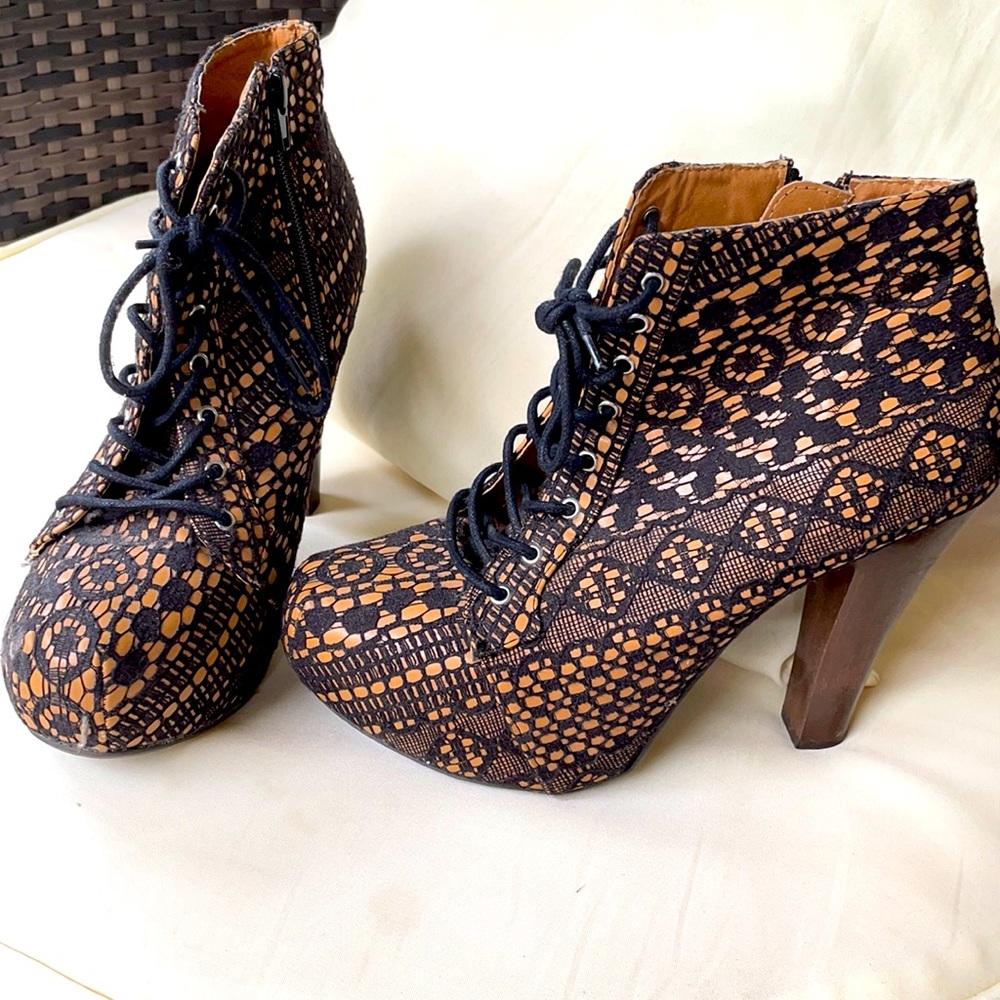 Tan & Black lace booties